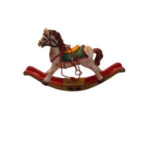Rocking Horse Ornament Hand-Painted Christmas Decoration Resin Vintage